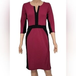 HOMEYEE Colorblock Burgundy/Black V-Neck 3/4 sleeve dress sz 18